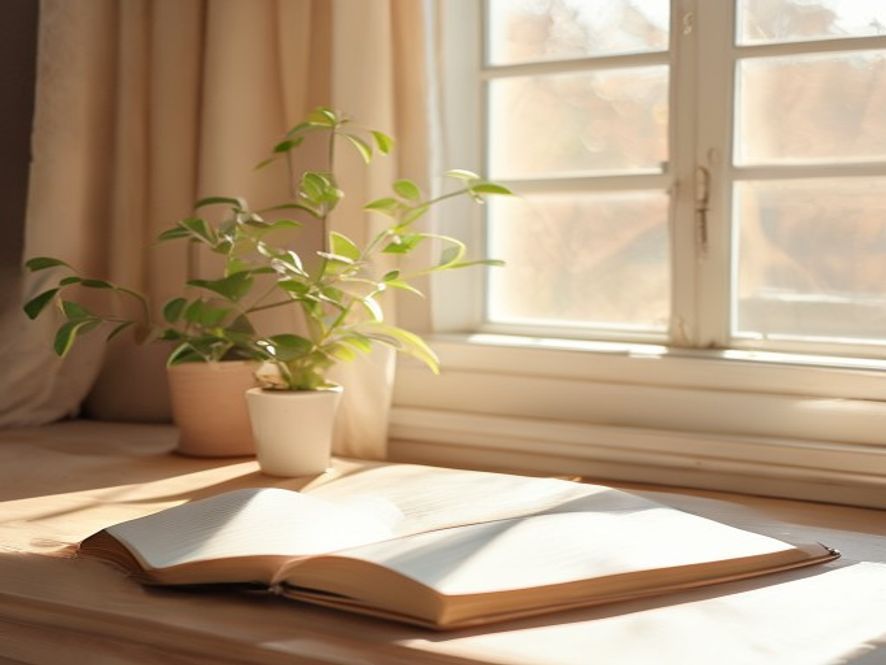Calm workspace with open journal and pen for habit tracking and planning notes